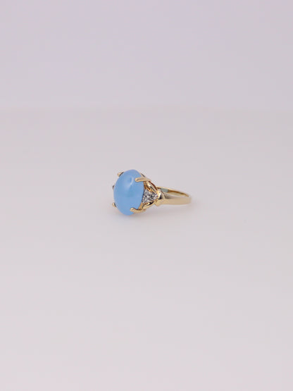 14K Yellow Gold Blue Jadeite and Diamond Ring