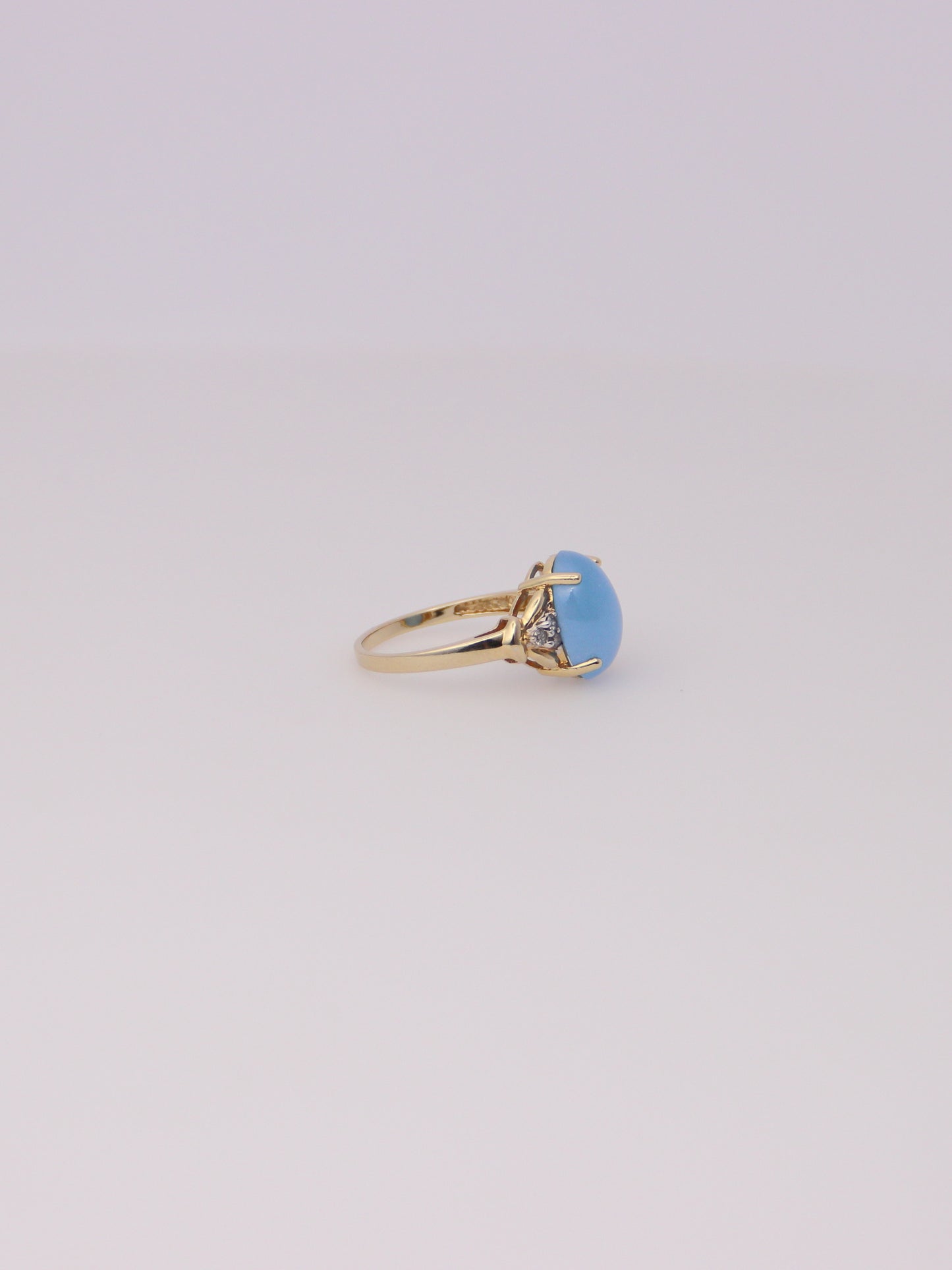 14K Yellow Gold Blue Jadeite and Diamond Ring