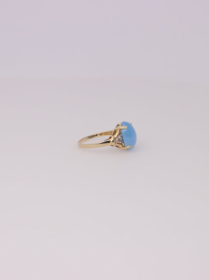 14K Yellow Gold Blue Jadeite and Diamond Ring