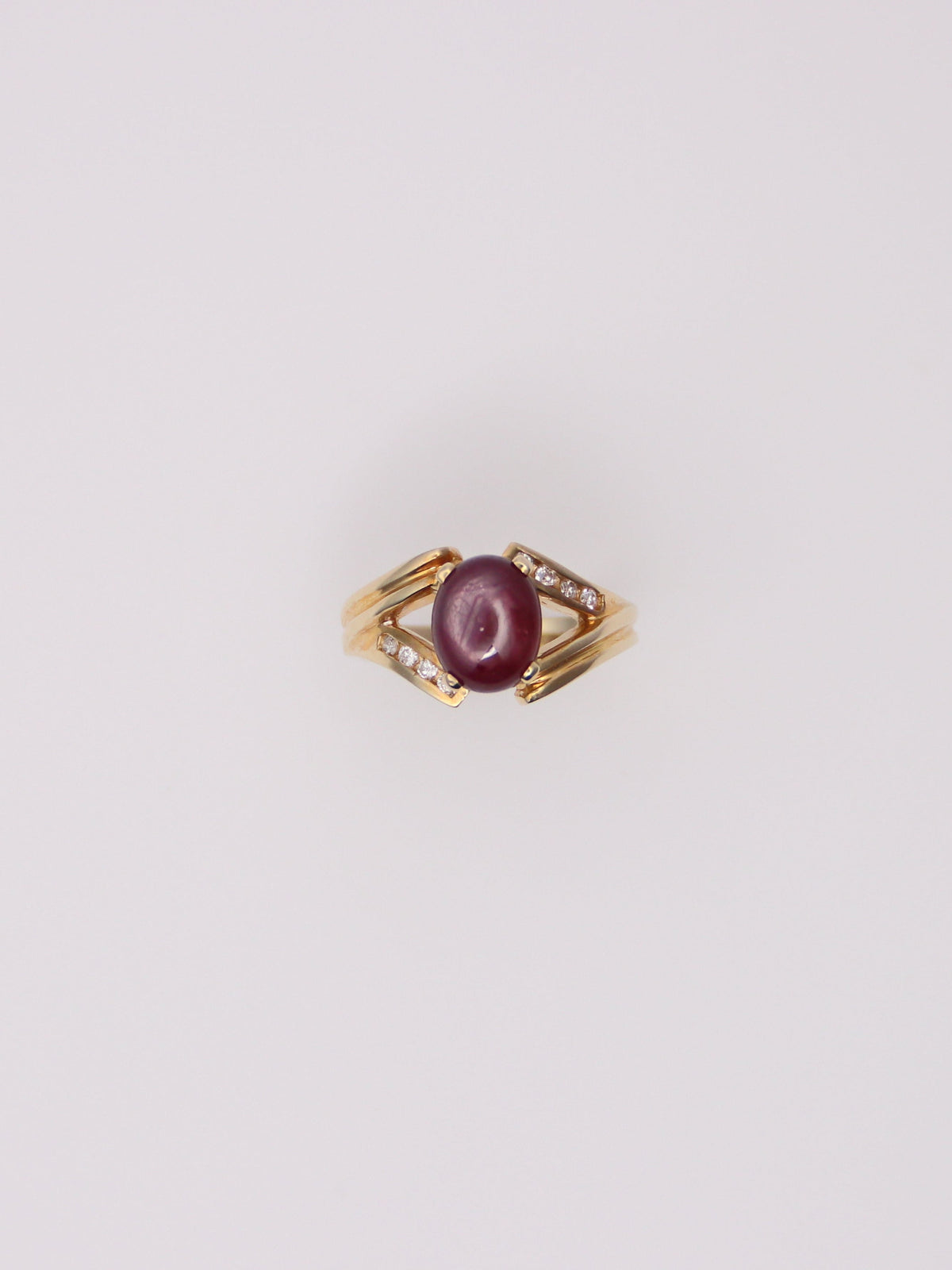 14K Yellow Gold Star Ruby and Diamond Ring