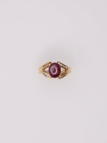 14K Yellow Gold Star Ruby and Diamond Ring