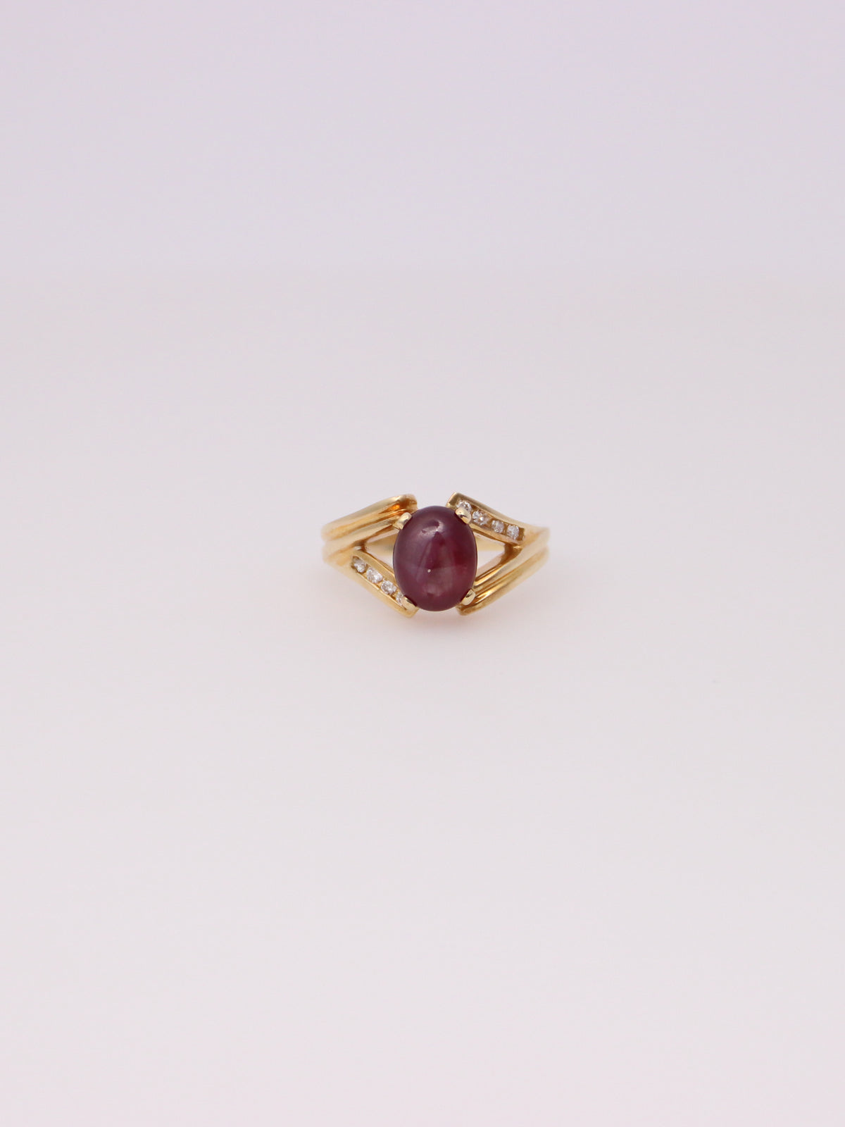 14K Yellow Gold Star Ruby and Diamond Ring
