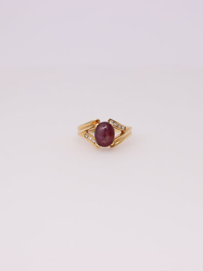 14K Yellow Gold Star Ruby and Diamond Ring
