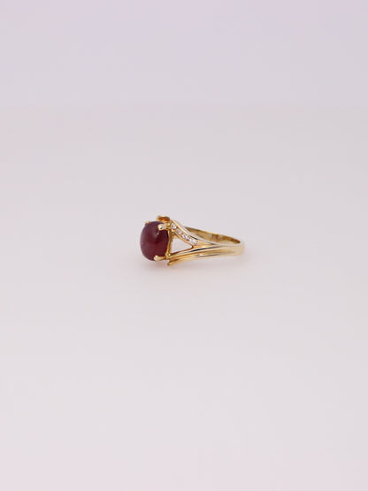 14K Yellow Gold Star Ruby and Diamond Ring
