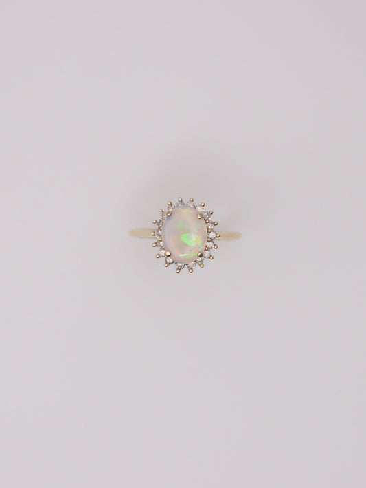 14K Yellow Gold Jelly Opal Diamond Ring