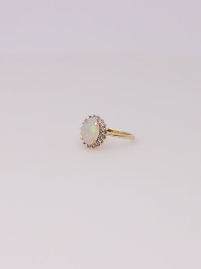 14K Yellow Gold Jelly Opal Diamond Ring