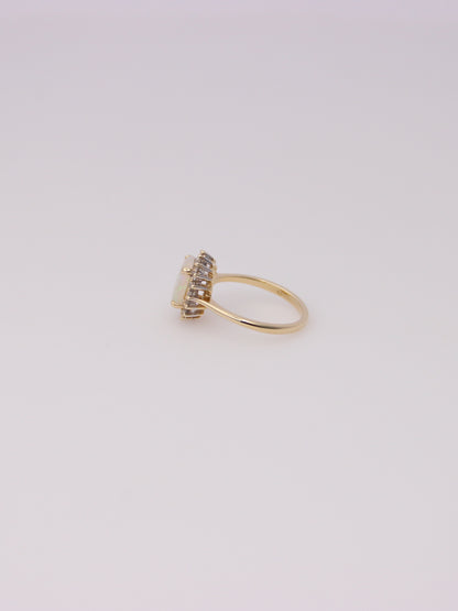 14K Yellow Gold Jelly Opal Diamond Ring