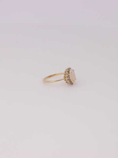 14K Yellow Gold Jelly Opal Diamond Ring