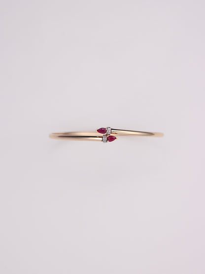 10K Yellow Gold Ruby and Diamond Bypass Bangle