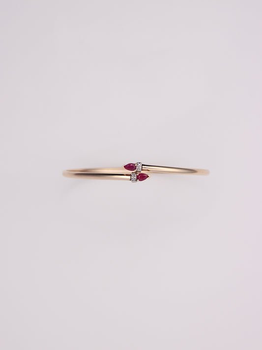 10K Yellow Gold Ruby and Diamond Bypass Bangle
