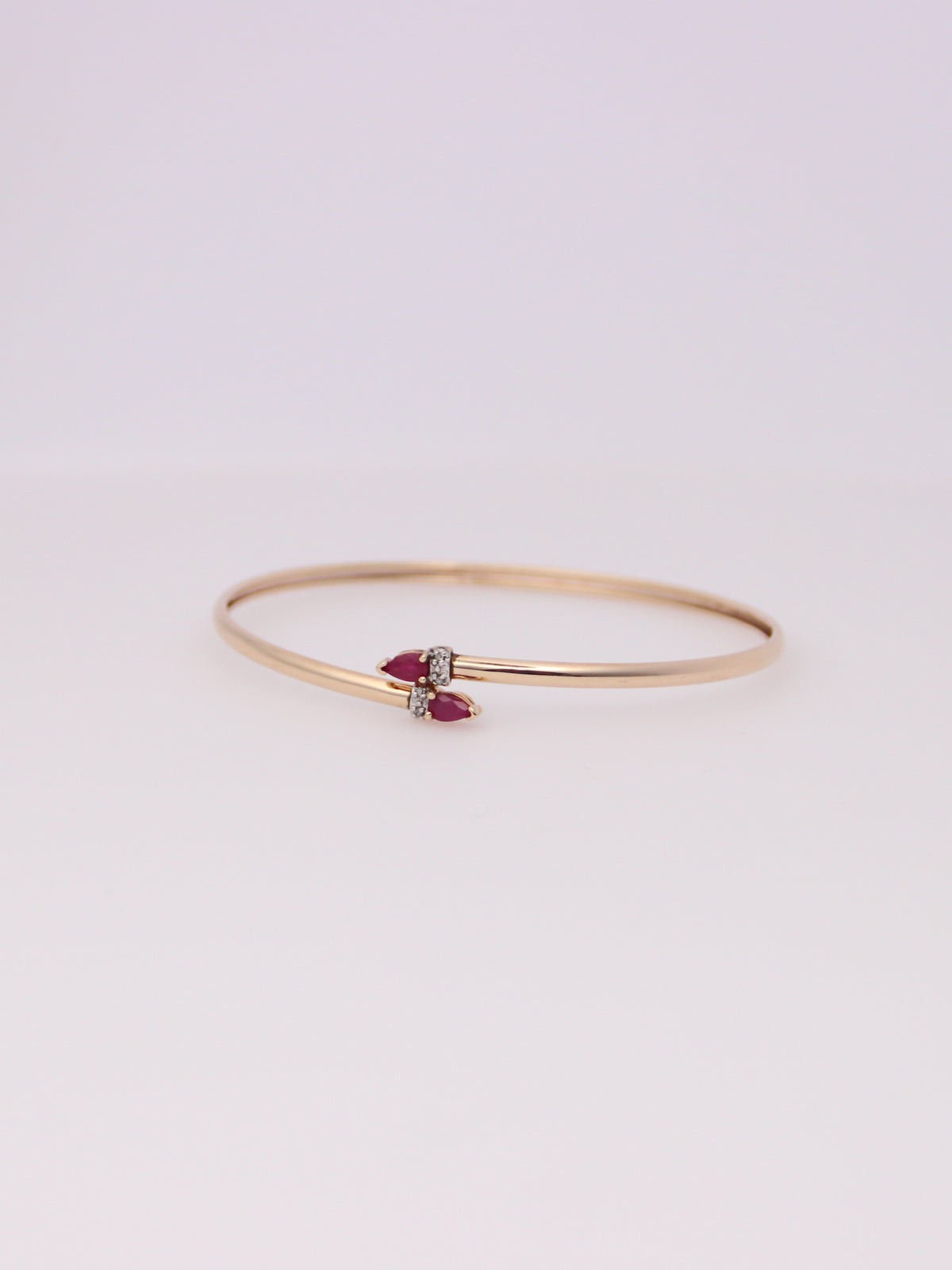 10K Yellow Gold Ruby and Diamond Bypass Bangle