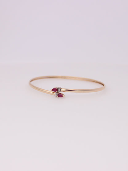 10K Yellow Gold Ruby and Diamond Bypass Bangle