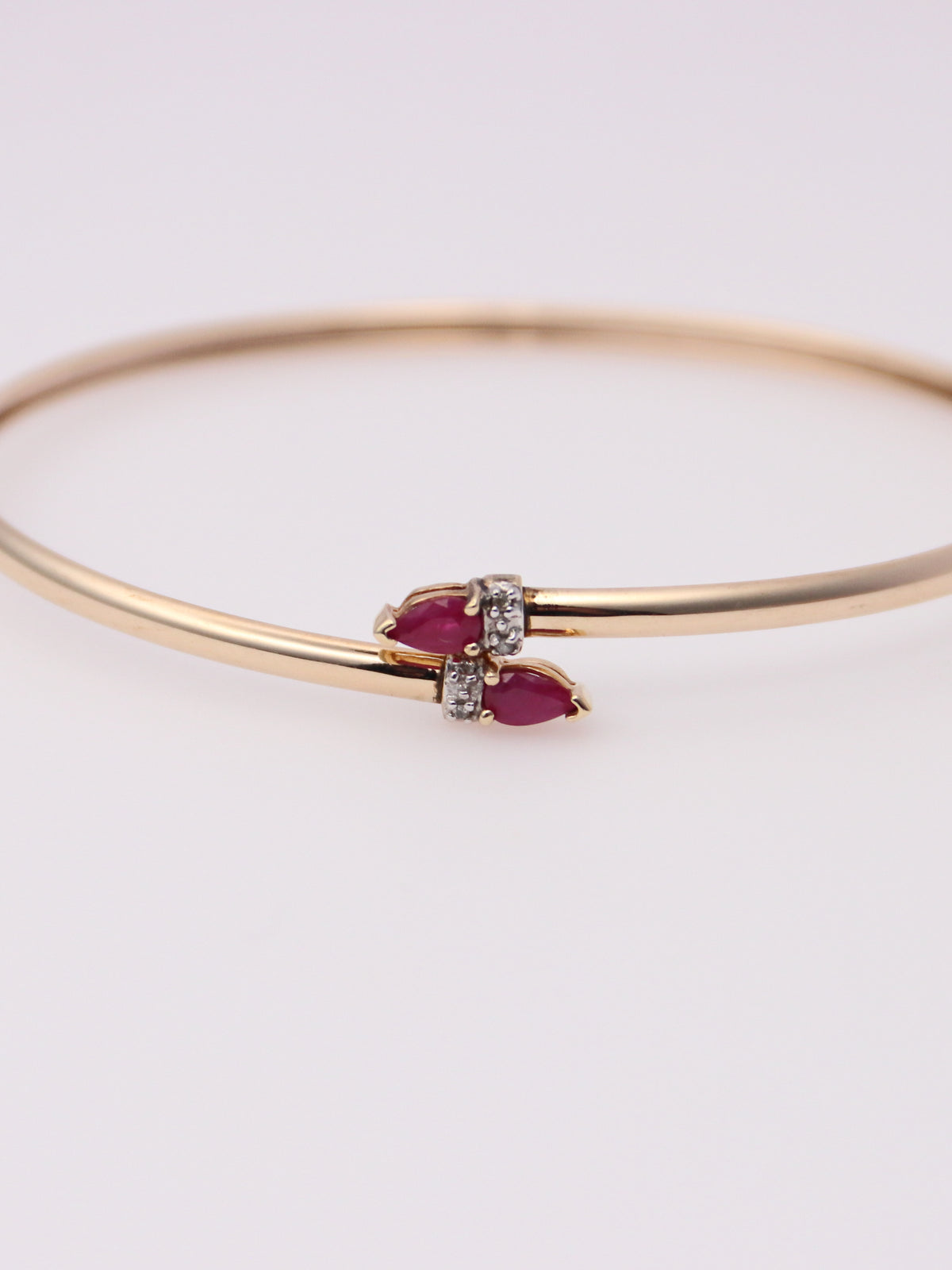 10K Yellow Gold Ruby and Diamond Bypass Bangle