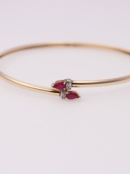 10K Yellow Gold Ruby and Diamond Bypass Bangle