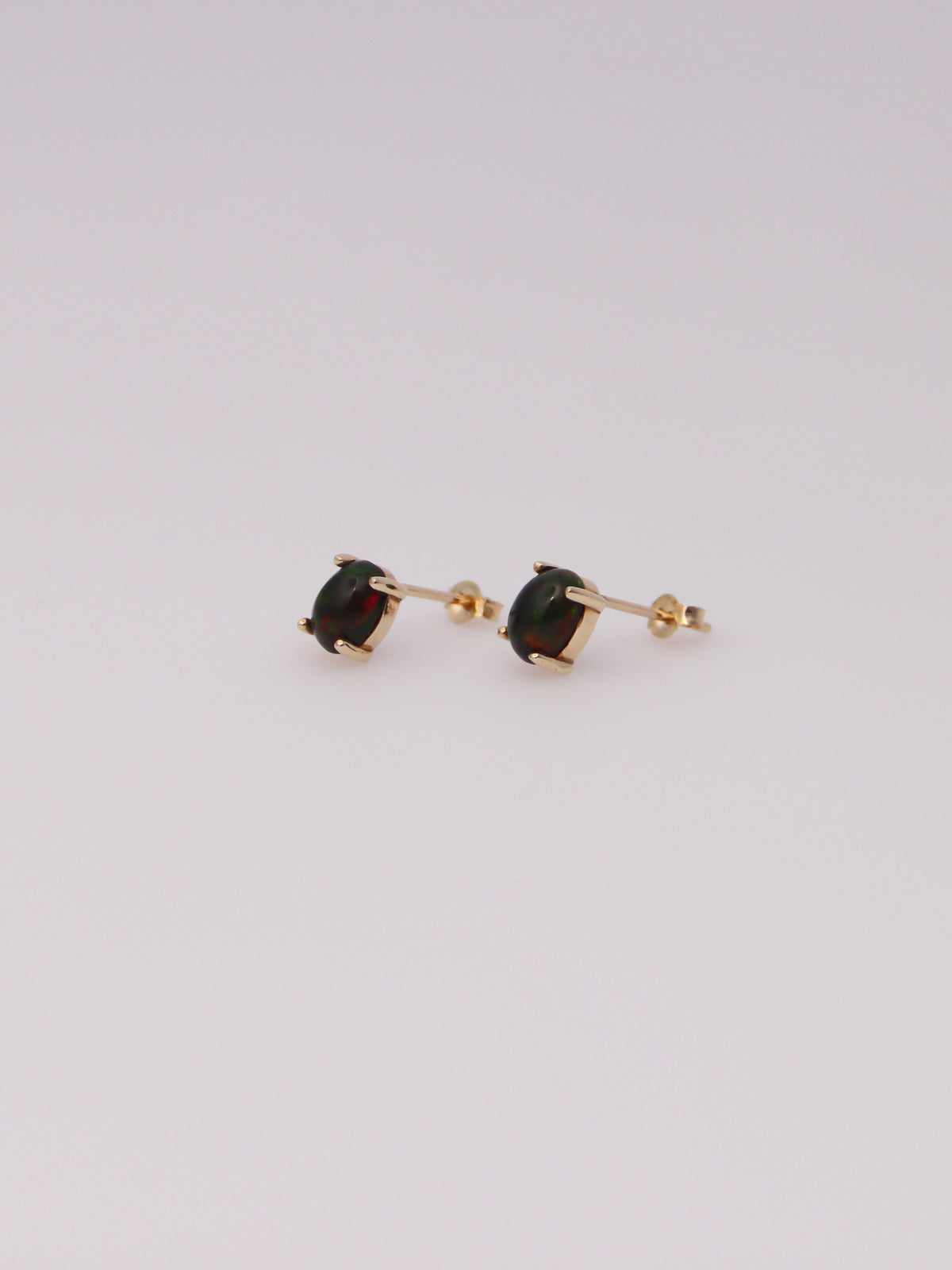 10K Yellow Gold Black Opal Studs