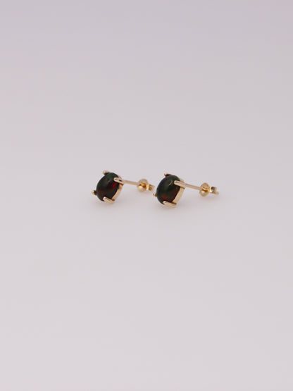 10K Yellow Gold Black Opal Studs