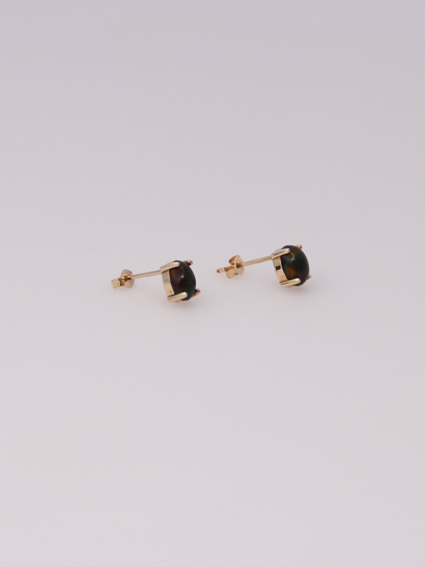 10K Yellow Gold Black Opal Studs