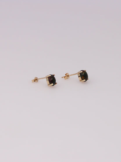 10K Yellow Gold Black Opal Studs