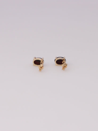 10K Yellow Gold Black Opal Studs