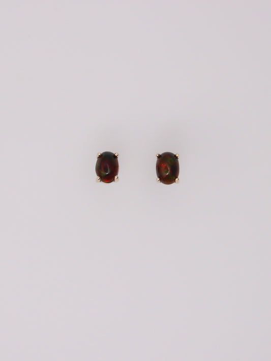 10K Yellow Gold Black Opal Studs