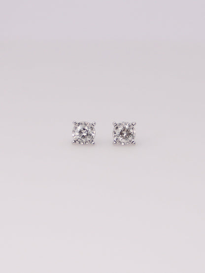 10K White Gold Round Diamond Studs