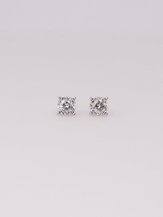 10K White Gold Round Diamond Studs