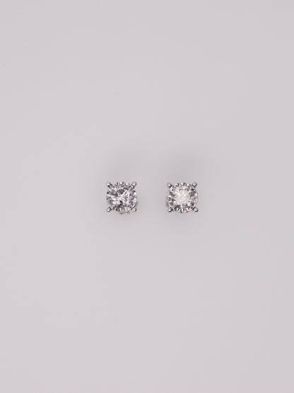 10K White Gold Round Diamond Studs