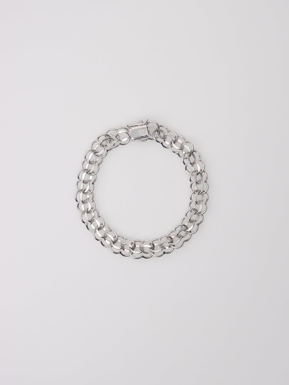 14K White Gold Circle Link Charm Bracelet