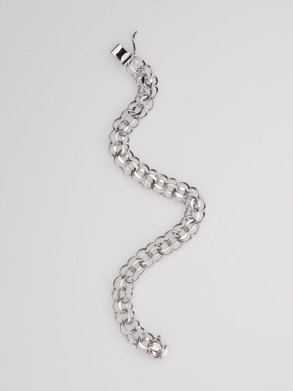 14K White Gold Circle Link Charm Bracelet