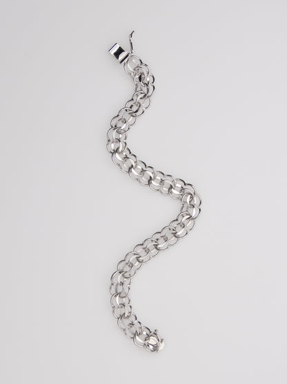 14K White Gold Circle Link Charm Bracelet