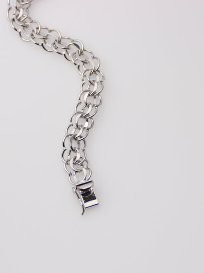 14K White Gold Circle Link Charm Bracelet