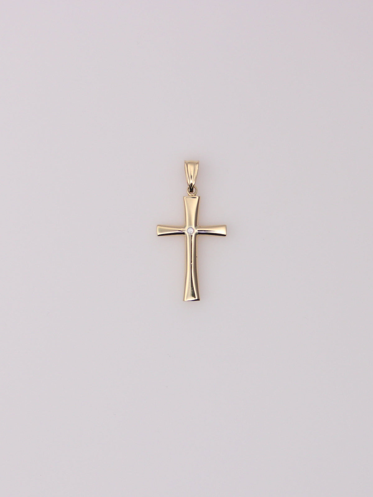 14k Yellow Gold Solitaire Diamond Cross Pendant