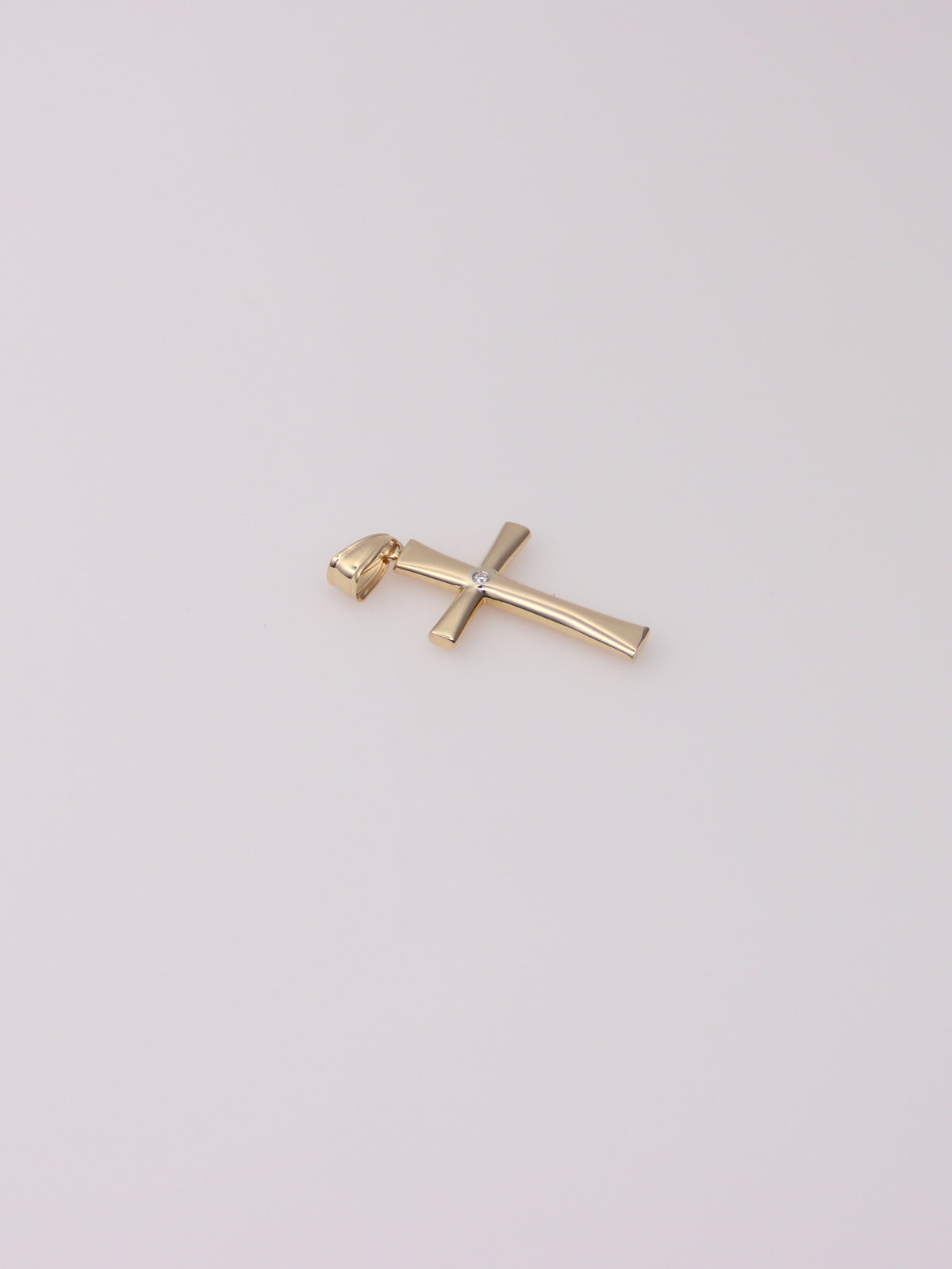 14k Yellow Gold Solitaire Diamond Cross Pendant