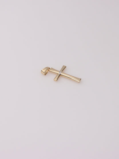 14k Yellow Gold Solitaire Diamond Cross Pendant