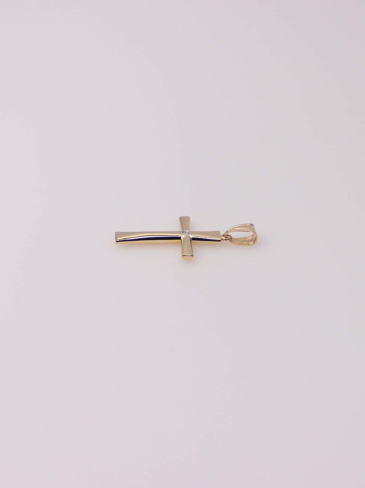 14k Yellow Gold Solitaire Diamond Cross Pendant
