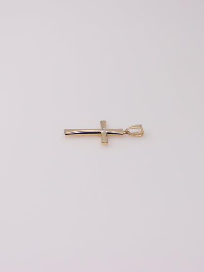 14k Yellow Gold Solitaire Diamond Cross Pendant
