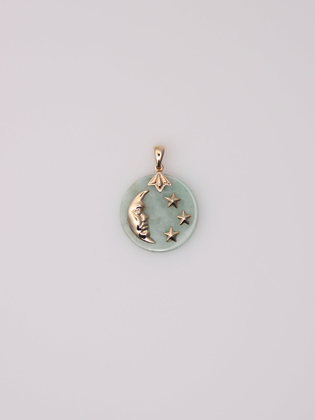 14K Yellow Gold Jade Moon and Star Pendant