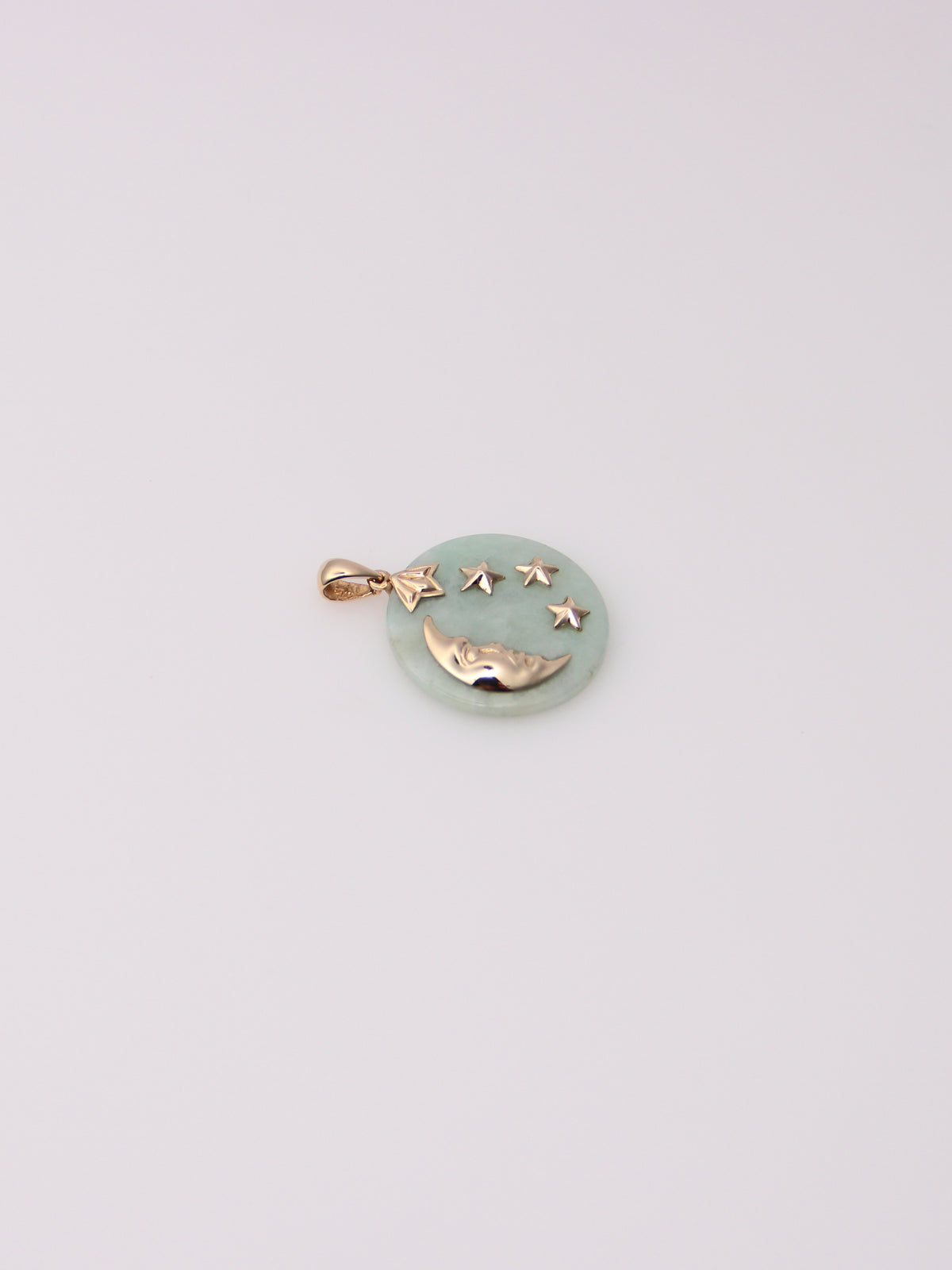 14K Yellow Gold Jade Moon and Star Pendant