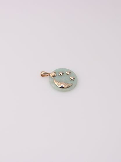 14K Yellow Gold Jade Moon and Star Pendant