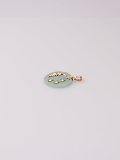 14K Yellow Gold Jade Moon and Star Pendant