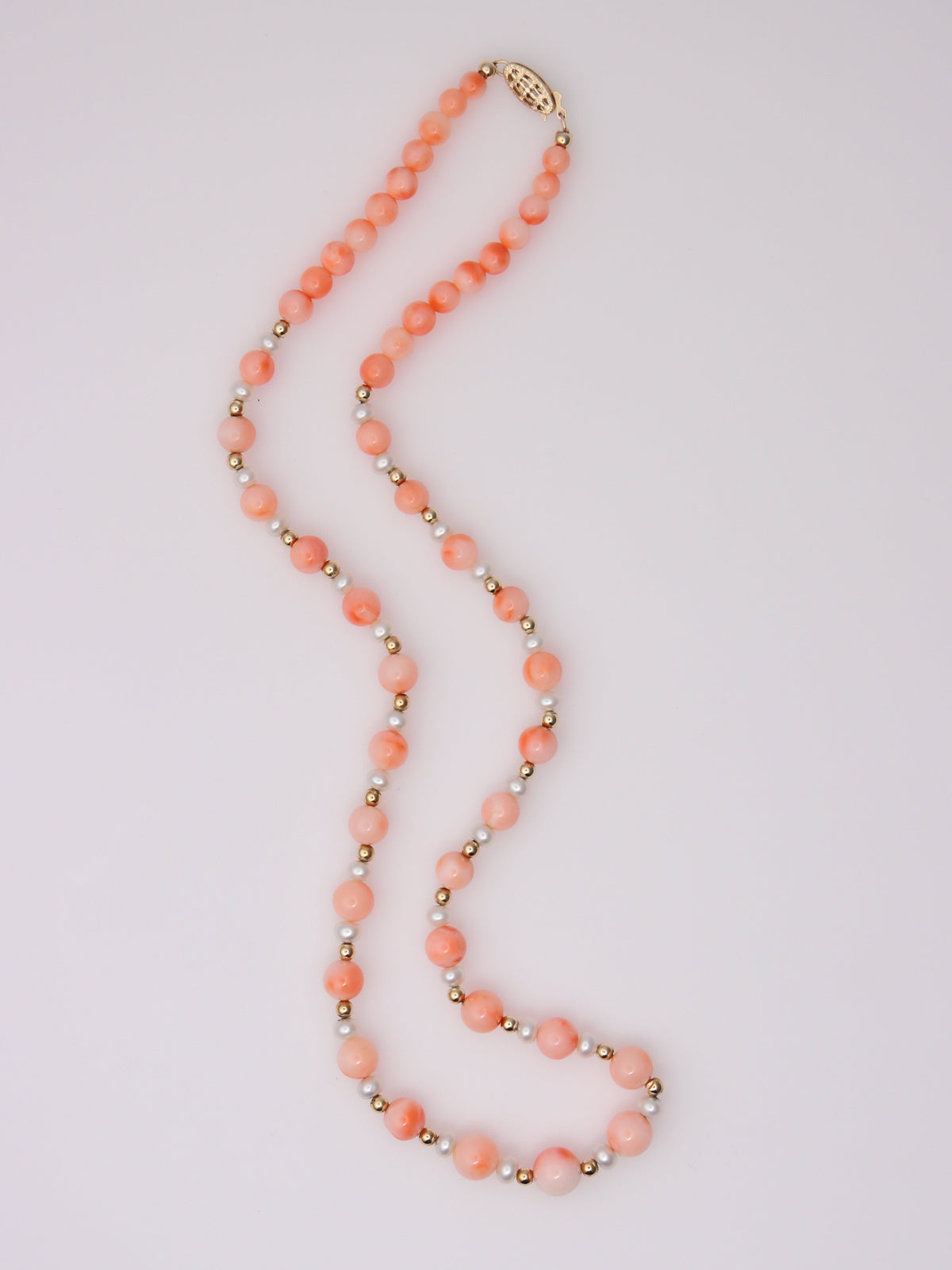 14K Yellow Gold Coral Bead Station Necklace