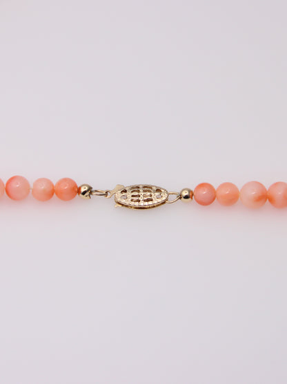 14K Yellow Gold Coral Bead Station Necklace