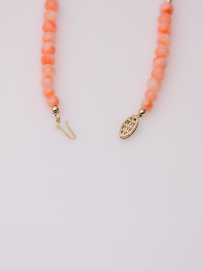 14K Yellow Gold Coral Bead Station Necklace