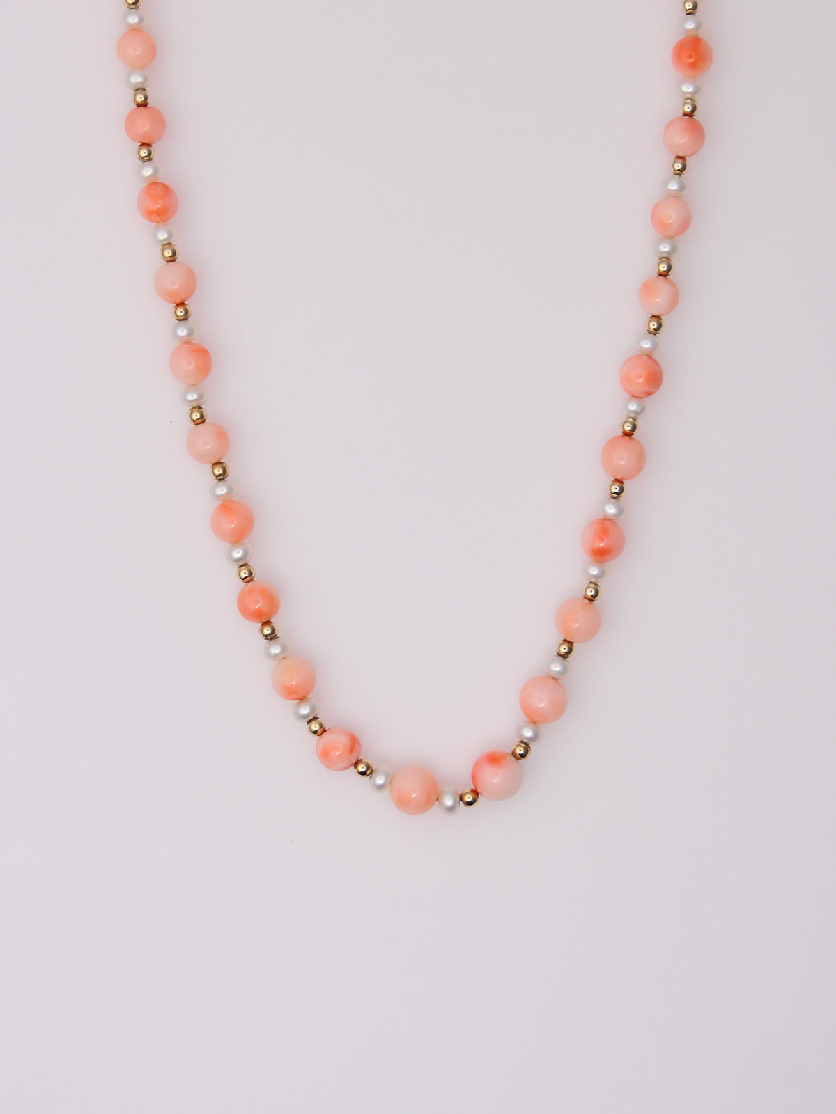 14K Yellow Gold Coral Bead Station Necklace