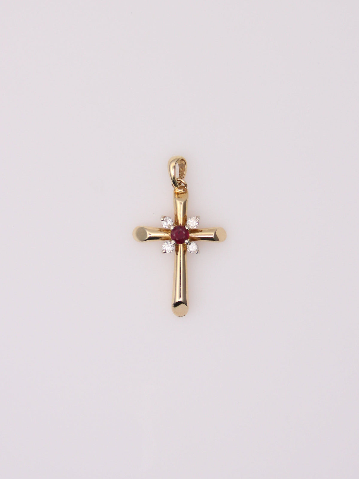 14K Yellow Gold Ruby and Diamond Cross Pendant