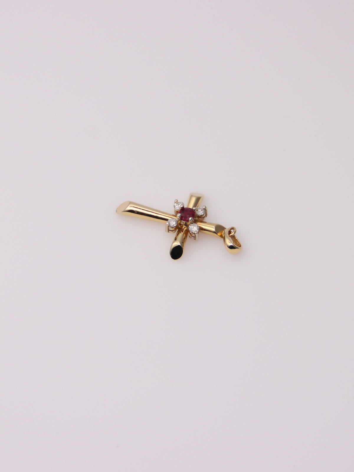14K Yellow Gold Ruby and Diamond Cross Pendant