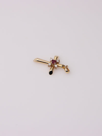 14K Yellow Gold Ruby and Diamond Cross Pendant