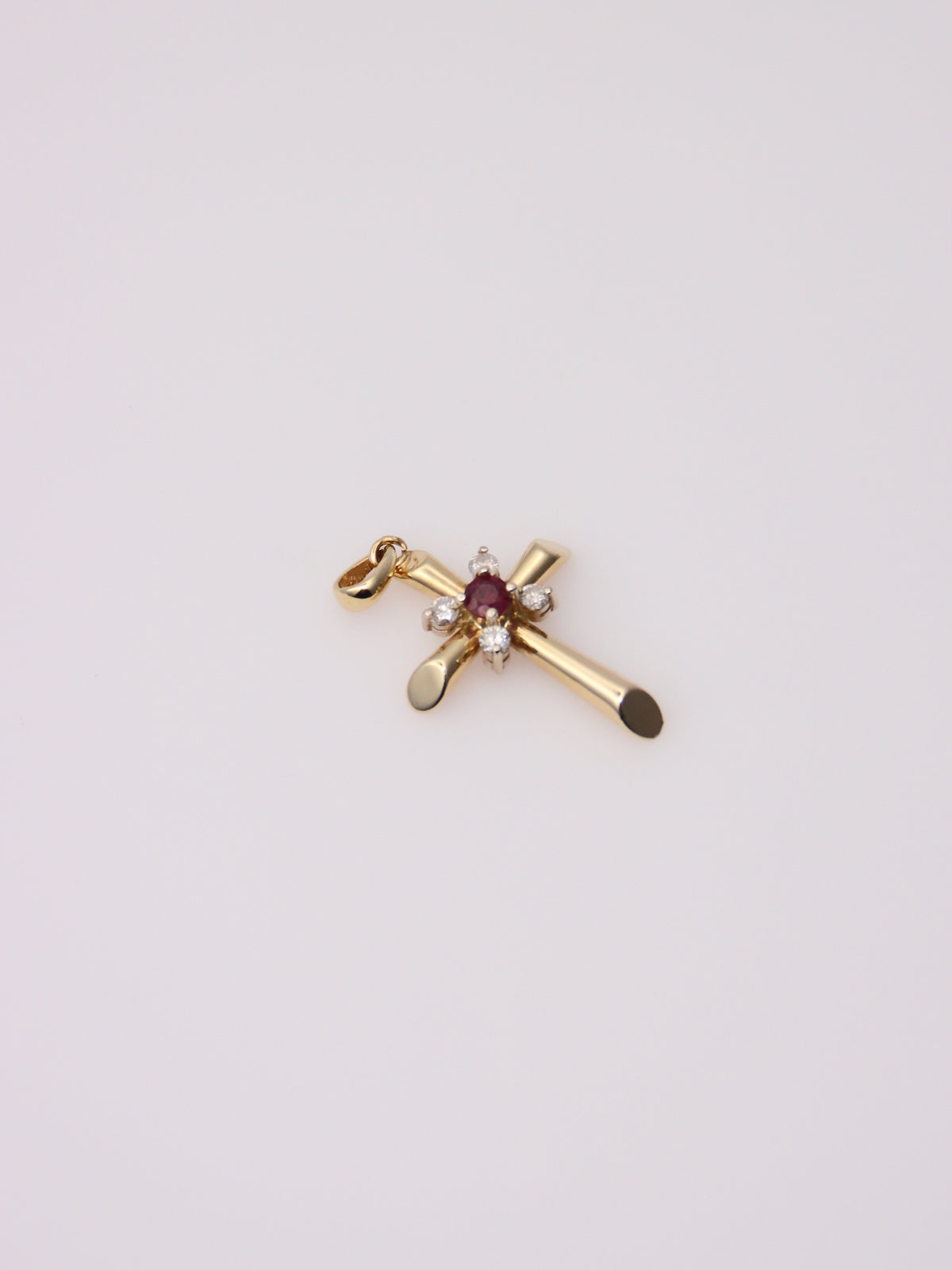 14K Yellow Gold Ruby and Diamond Cross Pendant