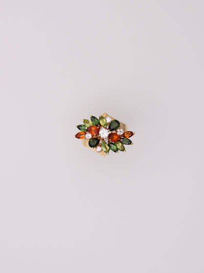 18K Yellow Gold Multi-Gemstone and Diamond Cluster Ring