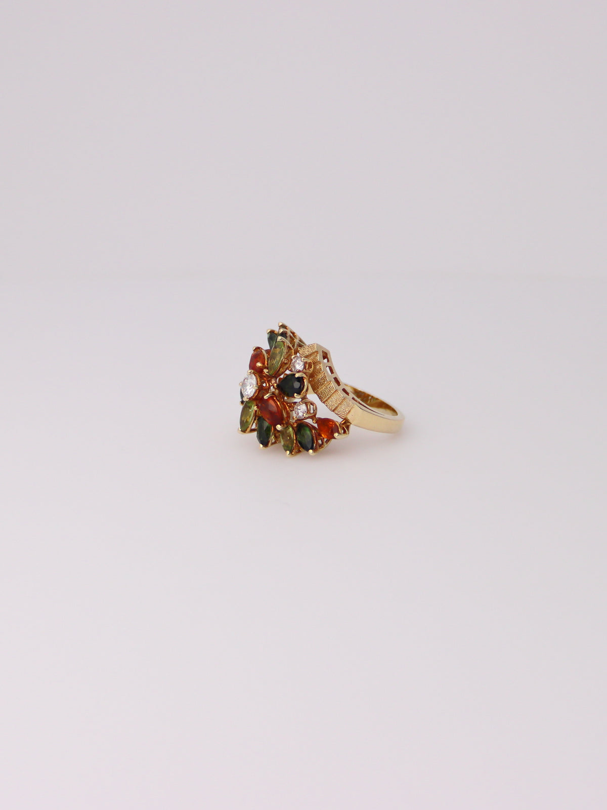 18K Yellow Gold Multi-Gemstone and Diamond Cluster Ring